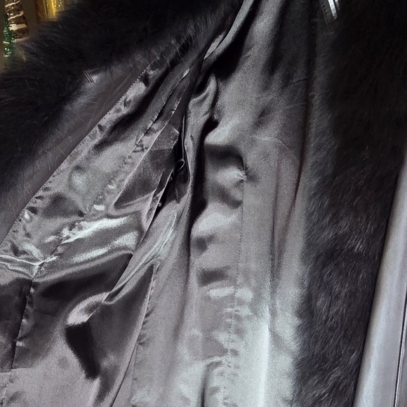 Vintage Marvin Richards Leather & Satin Brown Teddy Jacket with Fox Fur Trim - Picture 5 of 11